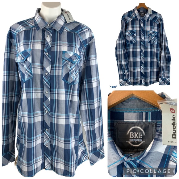 BKE Other - New BKE Buckle Athletic Plaid Snap LS Shirt XL